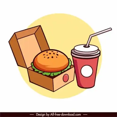 fast food icon hamburger drink sketch colorful classic