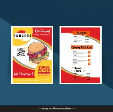 fast food menu template classical handdrawn