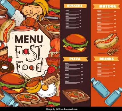 fast food menu template colorful messy classical decor
