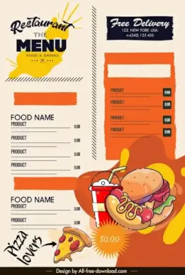 fast food menu template colorful retro design