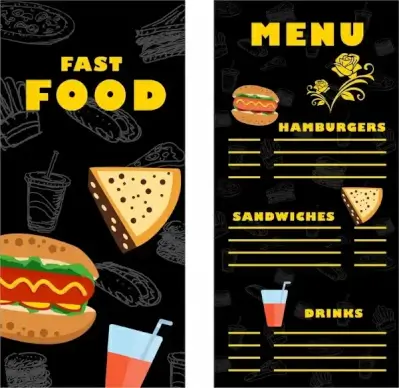 fast food menu template contrast design on dark