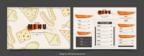 fast food menu template flat handdrawn classic sketch