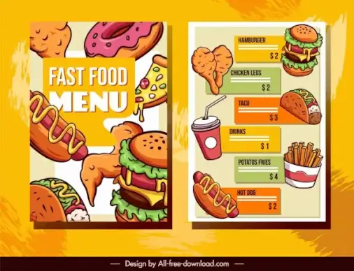 fast food menu templates colorful classical sketch