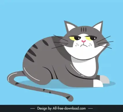 fat cat design elements flat handdrawn cartoon 