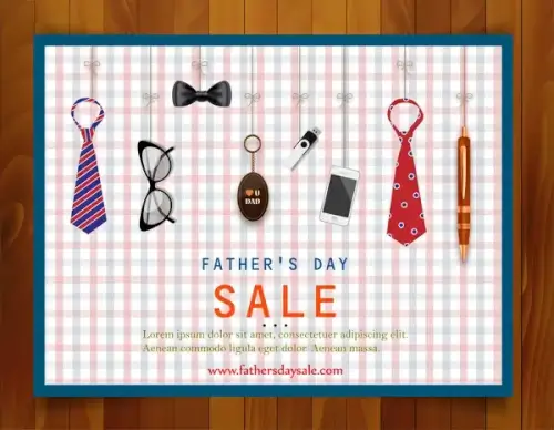 father day sale promotion illustration with gifts icons