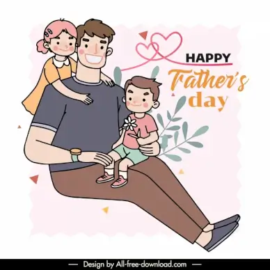 fatherday poster template cute cartoon family