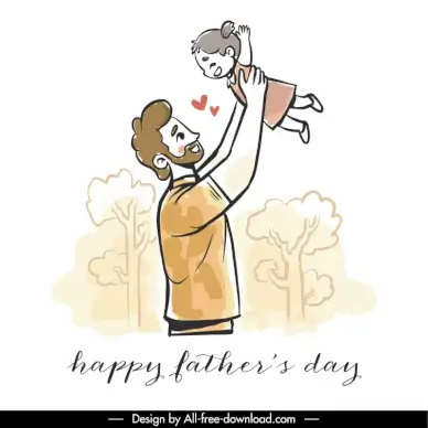 fathers day banner handdrawn cartoon playful dad daughter
