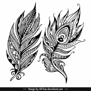 feather icons tribal decor black white classic handdrawn