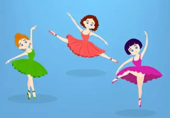 female ballerina icons colored cartoon style various gestures