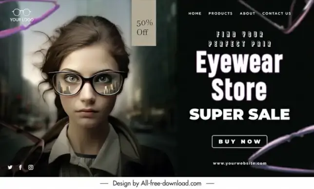 female eyeglasses landing page template elegant dark 