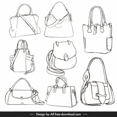 female handbag templates black white handdrawn sketch  