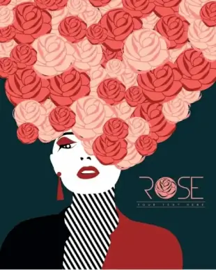 female model icon red rose hair style design