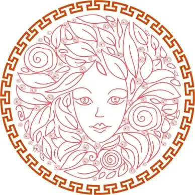 female portrait design with flowers and circle frame