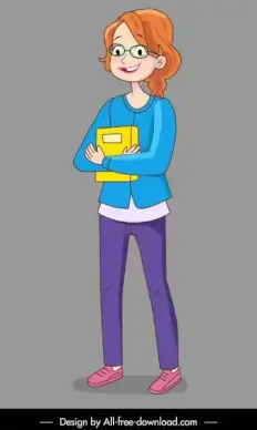 female teenager icon cute cartoon character sketch