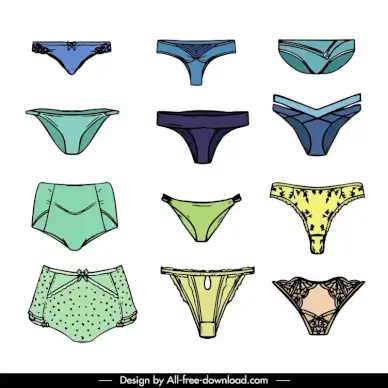 female underwear design templates flat handdrawn 