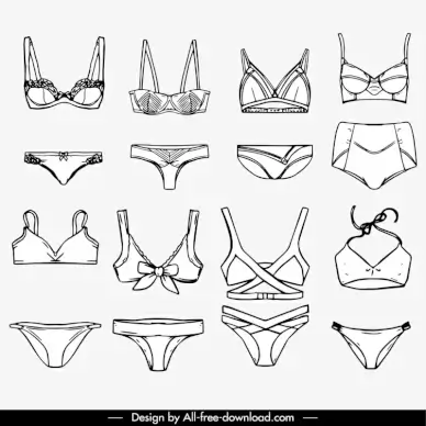 female underwear  templates collection hand drawn lineart design