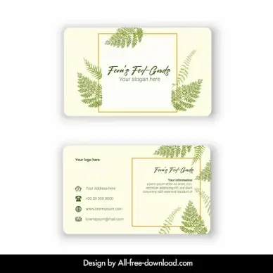 ferns feel goods business card template elegant leaf frame decor 