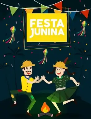 festival banner eventful decor dancing people icon