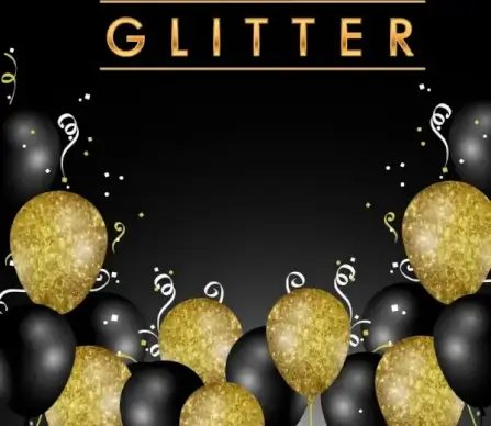 festive background glitrering golden black balloon decoration
