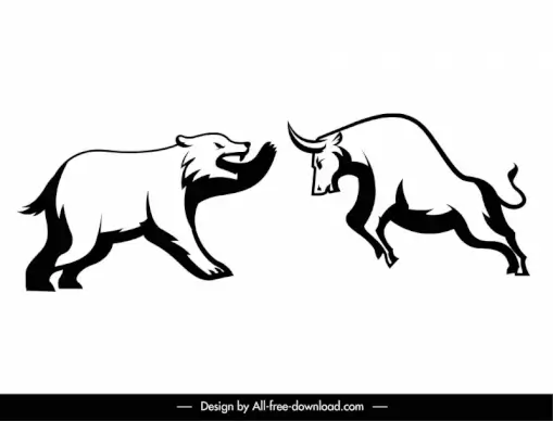 fighting buffalo bear stock trading design elements dynamic handdrawn  sketch
