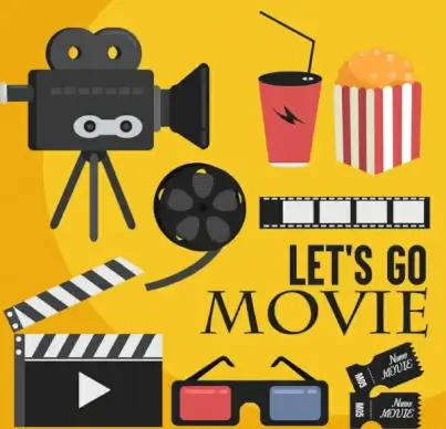 film design elements filmstrip glasses popcorn icons