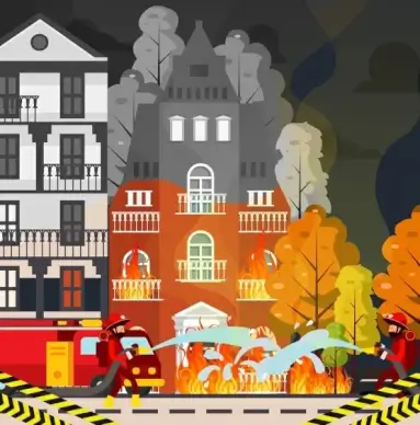fire extinguish painting fireman burnt building cartoon design
