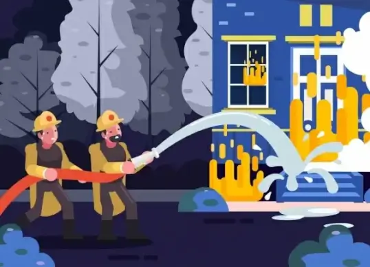 fire fighting painting firemen building hose water icons