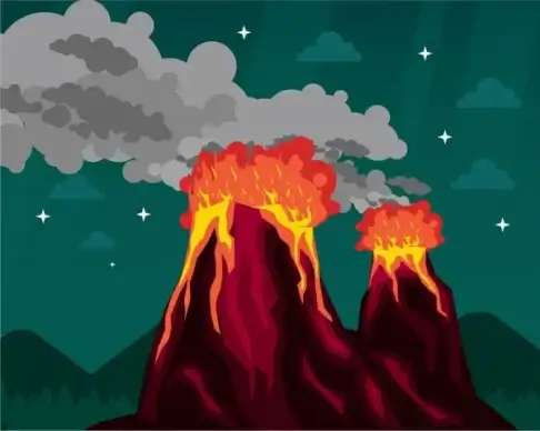 fire volcano background colored cartoon design