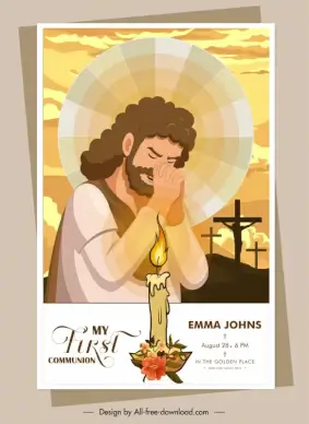 first communion invitation christianity banner template classic cartoon sketch
