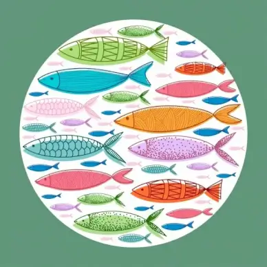 fish background colorful icons circle layout