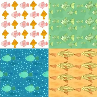 fish background sets colorful repeating outline
