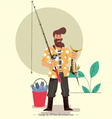 fisher work painting man fish rod sketch