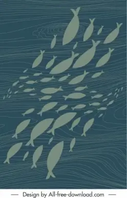 fishes background template classical flat silhouette sketch