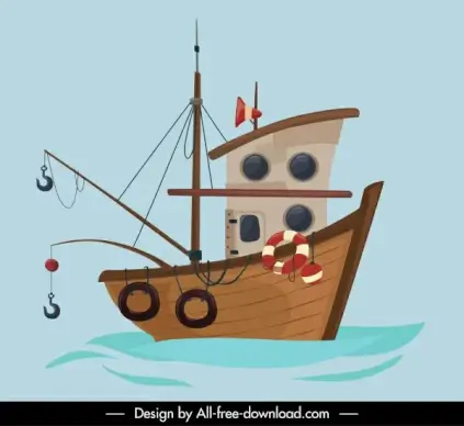 fishing boat painting colored classical sketch