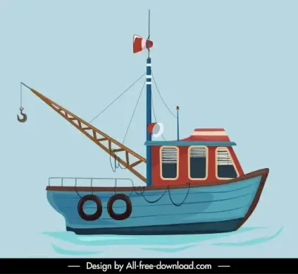 fishing boat painting colorful flat sketch