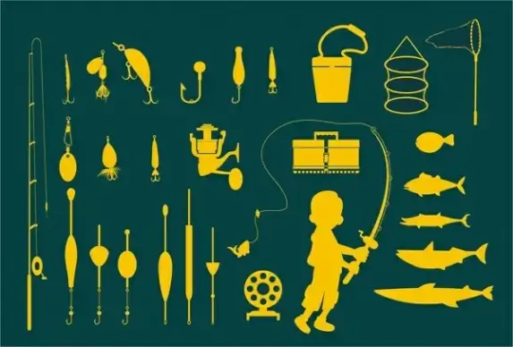 fishing icons vector illustration in bright silhouettes style