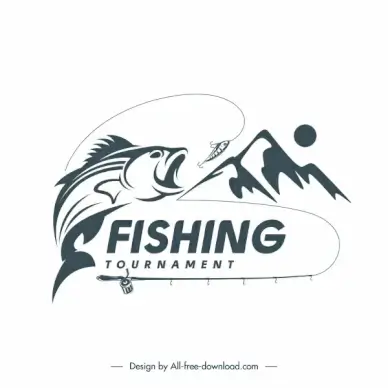fishing logo template fish mountain sketch dynamic classic