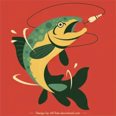 fishing painting hunted fish hook sketch dynamic design