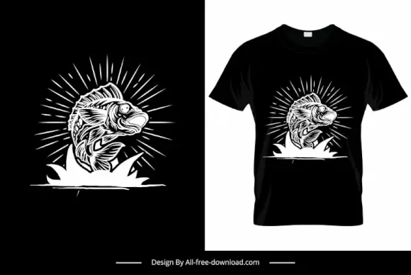 fishing tshirt template flat handdrawn dynamic outline 