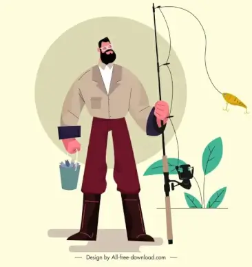fishing work painting man rod sketch cartoon design