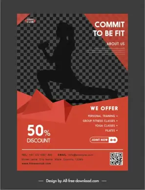 fitness advertising flyer template geometric silhouette checkered decor