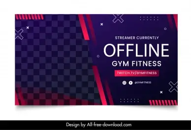fitness banner template dark flat checkered cross shapes
