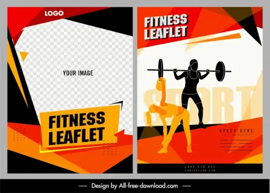 fitness leaflet templates checkered silhouette geometric dynamic design