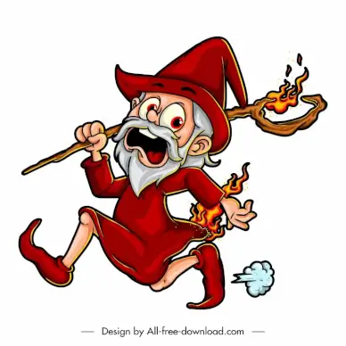 flame wizard icon funny dynamic cartoon sketch