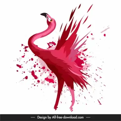 flamingo bird painting splashing grunge decor dynamic handdrawn