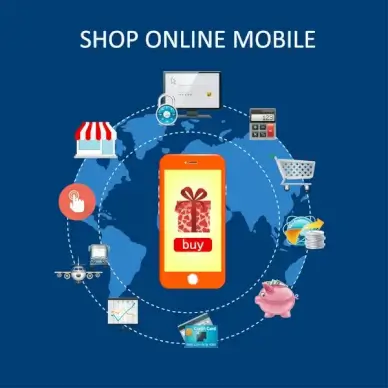 flat design vector illustration concepts with shop online mobile