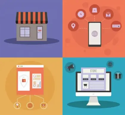 flat icons of ecommerce computers phones and websites