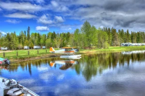 floatplane on the lake at lake nipigon ontario canada