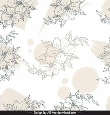 flora pattern template black white handdrawn sketch