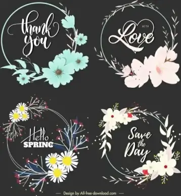 flora wreath templates flat elegant classical circle sketch